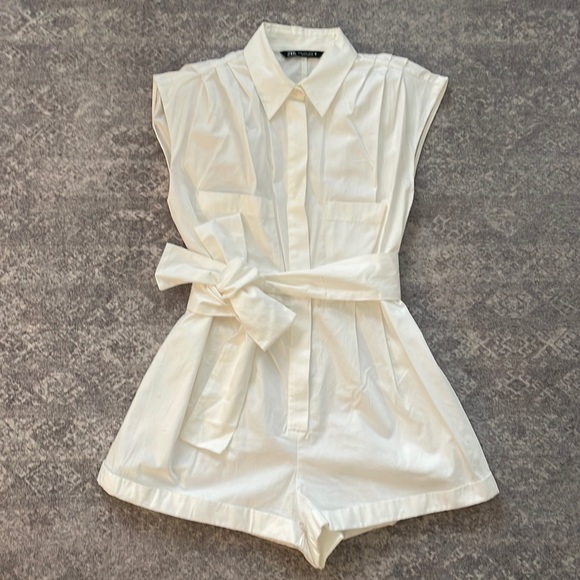 Zara Pants - ZARA COTTON PIQUE WHITE JUMPSUIT ROMPER SHORTS